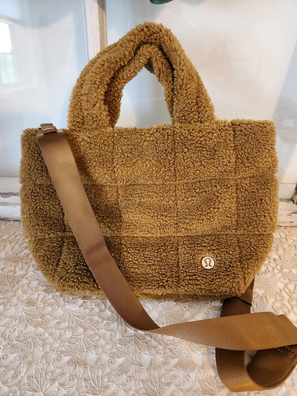 lululemon athletica Brown Teddy Quilted Tote Bag With Crossbody Strap